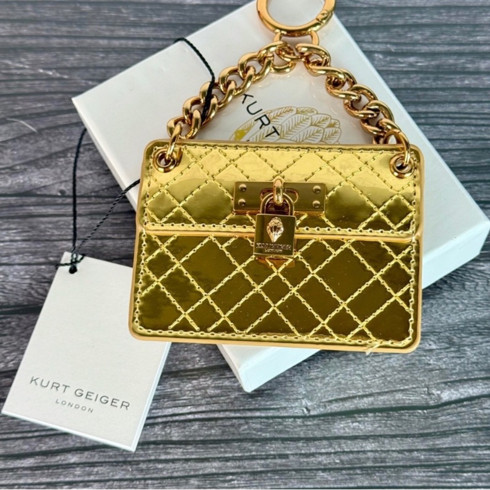 Kurt Geiger Gold Quilted Bag Charm/Keyring NWT/NIB.
